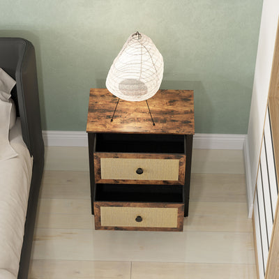 HOMCOM Industrial-Natural Bedside Table Set of 2 - Brown 