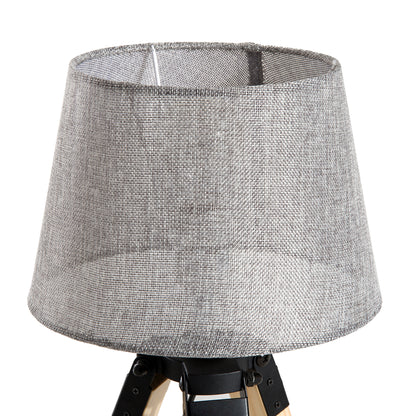 HOMCOM Wooden Tripod Table Lamp for Side, Desk or End Table with E27 Bulb Base（Grey Shade） 