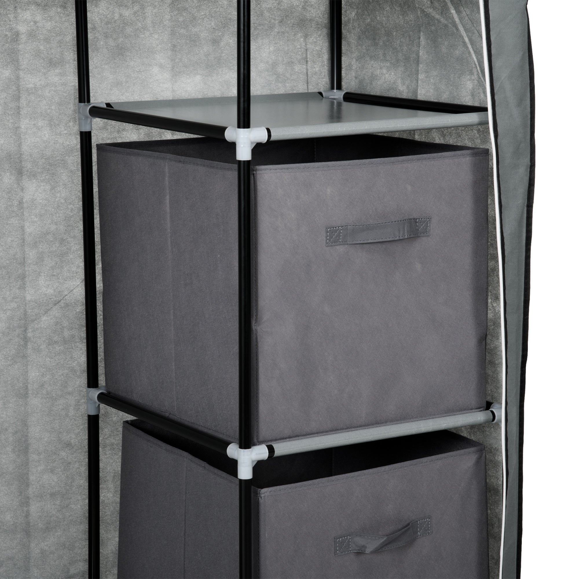 HOMCOM Fabric Wardrobe, Portable Wardrobe, Clothes Storage Unit with 5 Compartments, Hanging Rail and 2 Fabric Drawers, 102 x 42.5 x 162.5cm, Dark Grey 