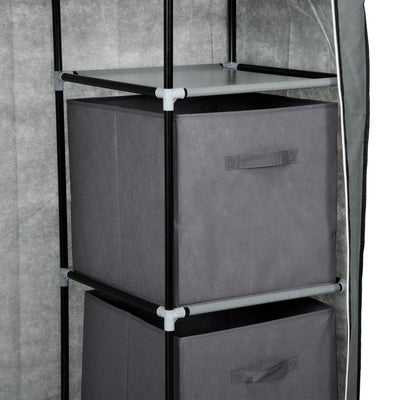 HOMCOM Fabric Wardrobe, Portable Wardrobe, Clothes Storage Unit with 5 Compartments, Hanging Rail and 2 Fabric Drawers, 102 x 42.5 x 162.5cm, Dark Grey 