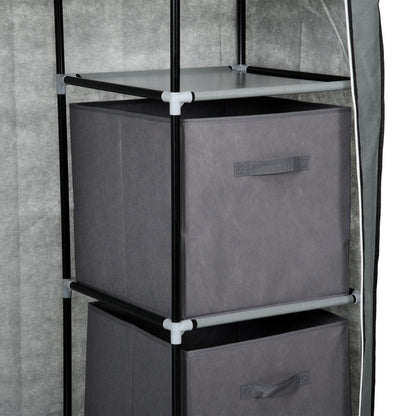 HOMCOM Fabric Wardrobe, Portable Wardrobe, Clothes Storage Unit with 5 Compartments, Hanging Rail and 2 Fabric Drawers, 102 x 42.5 x 162.5cm, Dark Grey 