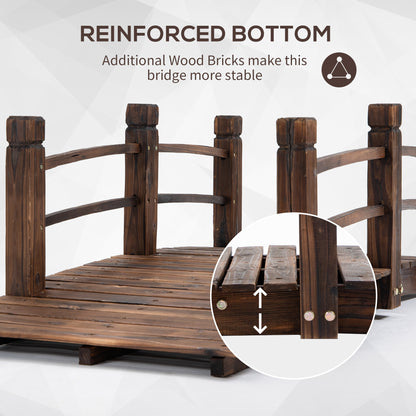 Outsunny 1.5M Wooden Garden Bridge Lawn Décor Stained Finish Arc Outdoor Pond Walkway w/ Railings Water Yard Decoration 
