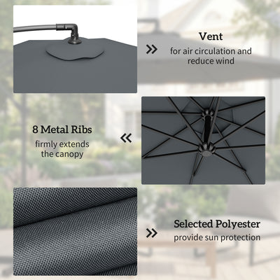 Outsunny 3m Overhanging Parasol, with Base, Weights and Cover - Dark Grey 