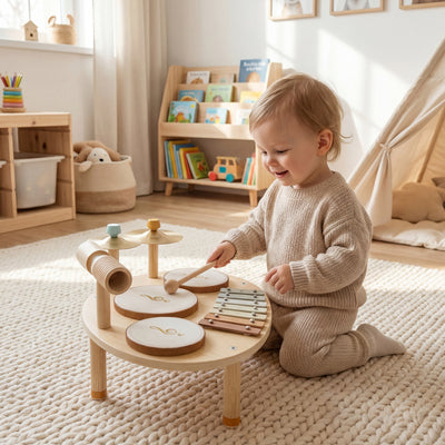 AIYAPLAY Baby Drum Kit, Wooden Kids Musical Instruments with Drums and Xylophone, Gifts for Girls Boys Birthday, Natural 