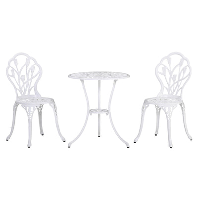 Outsunny 3 Piece Patio Bistro Set for 2, Outdoor Aluminium Garden Table and Chairs with Umbrella Hole for Balcony, White 