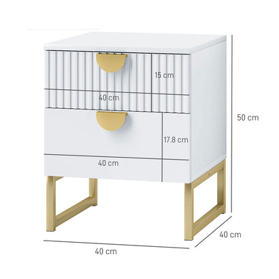 HOMCOM Elegant Two-Drawer Bedside Table - White 