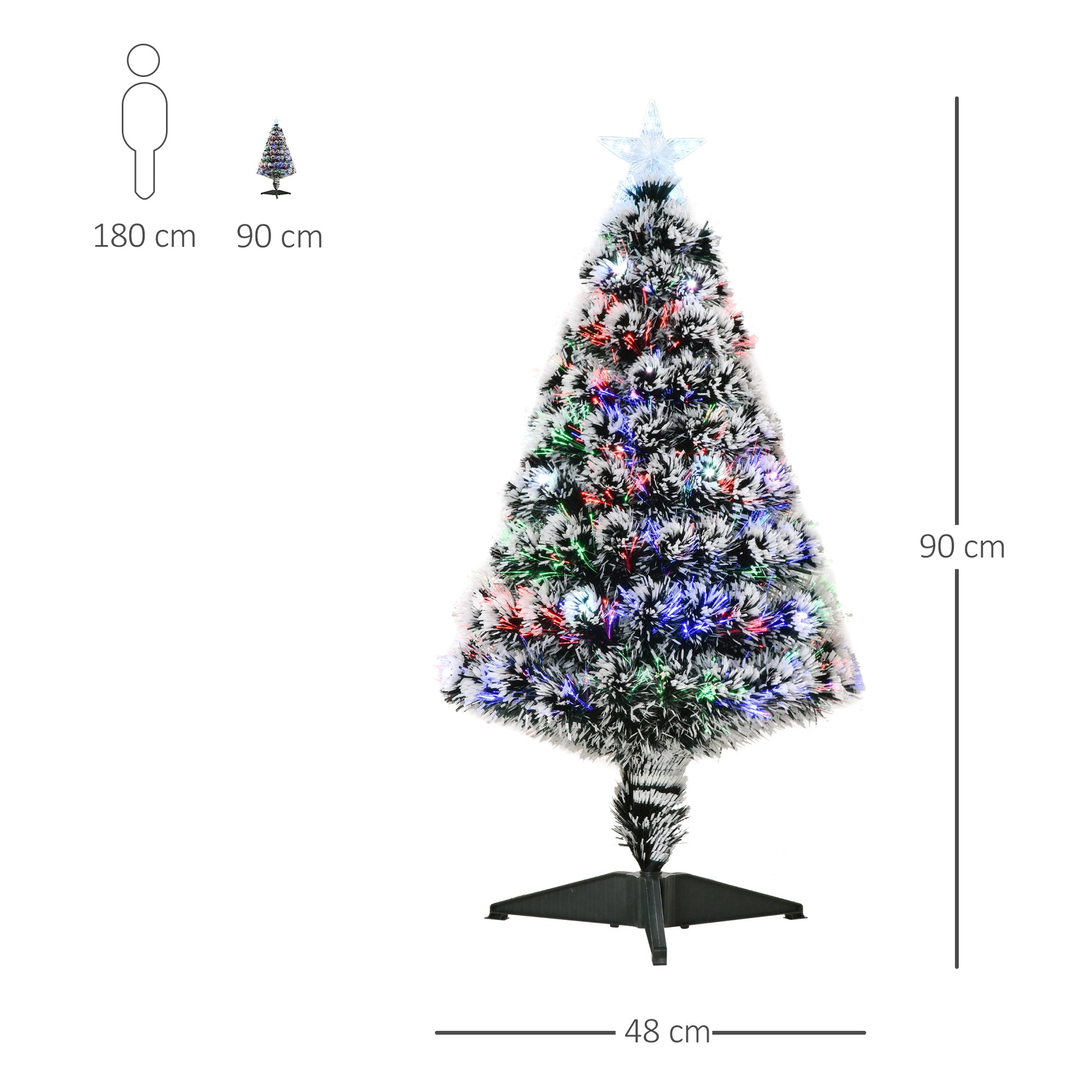 HOMCOM 3ft Artificial Prelit Christmas Tree, Snow Xmas Tree with Colourful LED Lighting Fiber Optics, Green White 