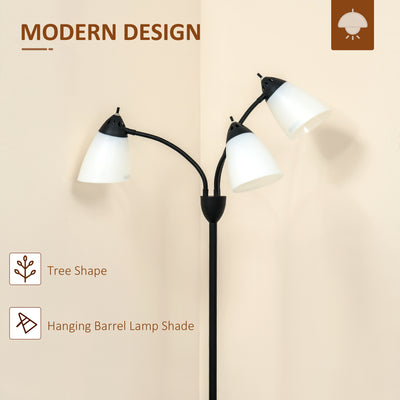 HOMCOM Arc Tree Floor Lamp with 3 Adjustable Rotating Lights, for Bedroom Living Room, Industrial Standing Lamp with Steel Frame, 155cm, Black 