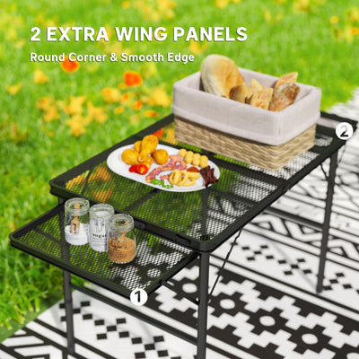 Outsunny Folding Grill Table, 4.5ft Portable Camping Table with 2 Wing Panels, Height Adjustable Metal Picnic Table for Camping, Picnic and BBQ, Black 