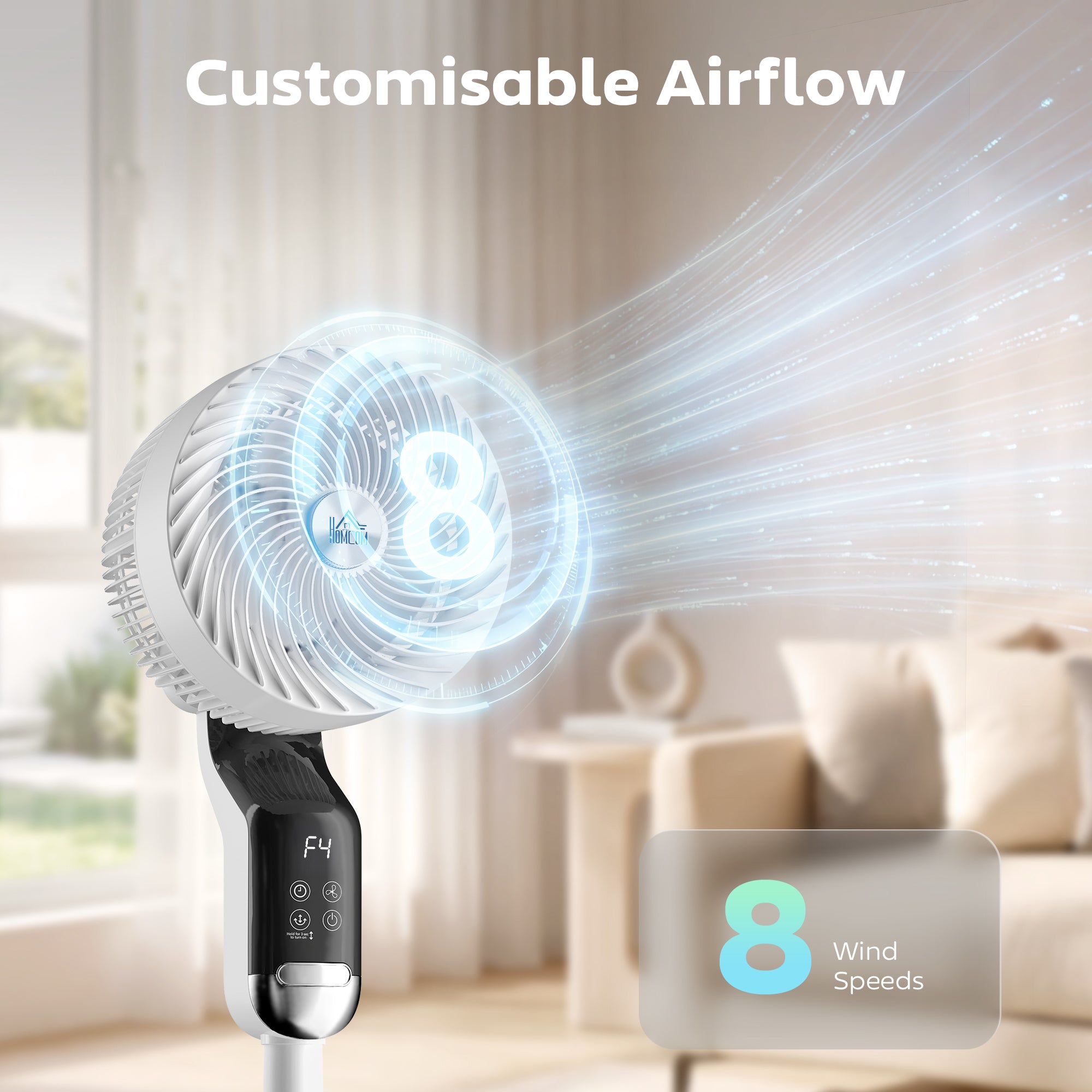 HOMCOM 20 dB Silent Standing Fan, 41in Pedestal Fan with Remote, Oscillating, 8 Speeds, Adjustable Height, 12H Timer 