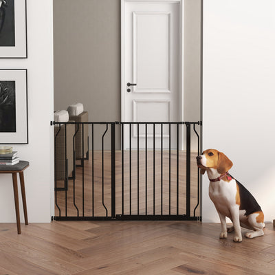 PawHut Wide Dog Safety Gate, with Door Pressure, for Doorways, Hallways, Staircases - Black 