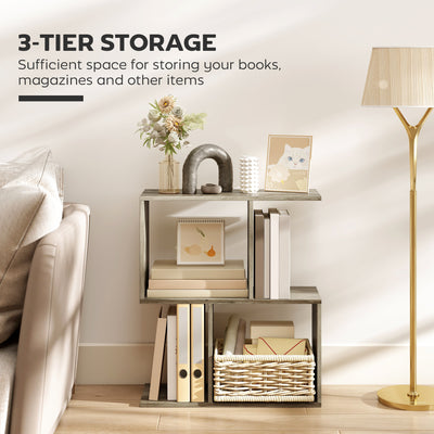 HOMCOM Side Table, Narrow End Table with Storage Shelves, S-Shaped, 3-Tier, 50W x 19.5D x 58H cm, Grey 