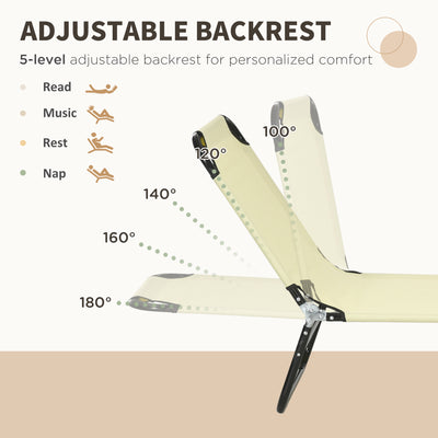 Outsunny Set of Two Metal Frame Folding Sun Loungers - Beige 