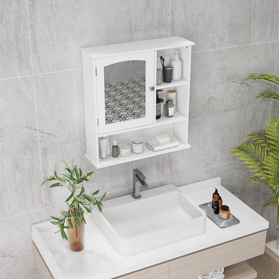 kleankin Bathroom Cabinet, Wall Mount Storage Organizer with Mirror, Adjustable Shelf for Bathroom, Kitchen, Bedroom, White 