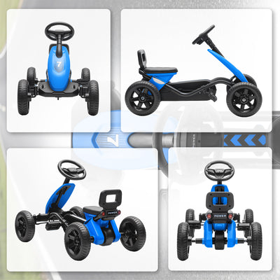 AIYAPLAY Pedal Go Kart for Kids 2-5 Years, with Silent EVA Wheels, Metal Frame, Blue 