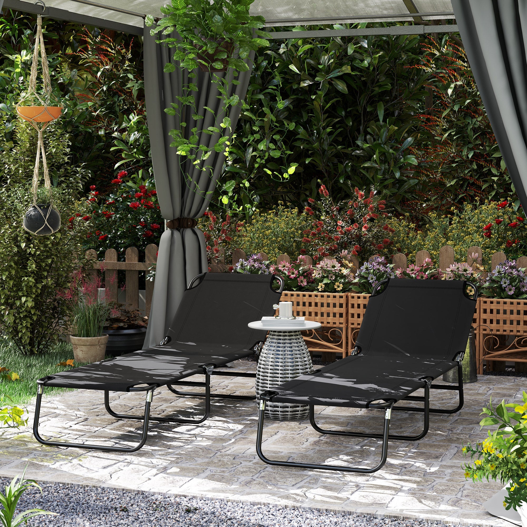 Outsunny Garden Sun Lounger, with Five-Position Back - Black 