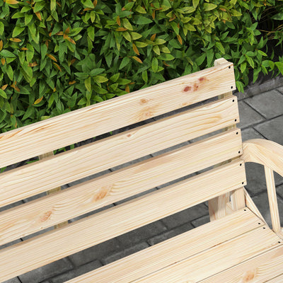 Outsunny Wagon Wheel Chair Bench Armrest Rustic Loveseat Wood Outdoor Garden, Natural 