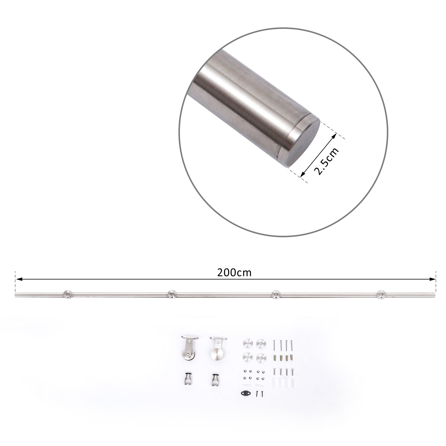 HOMCOM Wooden Sliding Door Kit Stainless Steel Smooth Operation Hardware Track Kit System Unit For Single Door 2000mm 