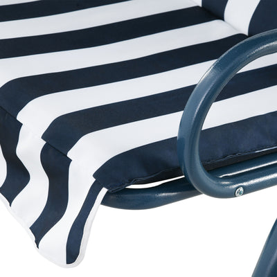 Outsunny 3 Seater Garden Swing Seat Chair Outdoor Bench with Adjustable Canopy and Metal Frame, Blue Stripes 