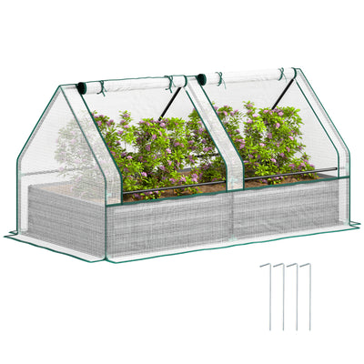 Outsunny Metal Planter Box with Cover, Raised Garden Bed with Greenhouse, for Herbs and Vegetables, White and Dark Grey 
