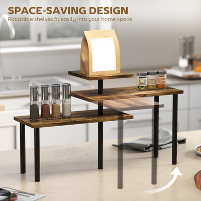 HOMCOM 3-Tier Kitchen Countertop Organiser, Adjustable Spice Rack, Corner Shelf for Kitchen, Coffee Bar, Bathroom, Rustic Brown 