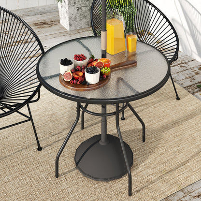 Outsunny Glass-Top Garden Table, with Parasol Hole - Black 