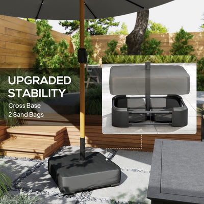 Outsunny Double Sided Garden Parasol with Base Included & 48 Solar LED Lights Patio Umbrella Crank Handle 4.6m Light Grey 