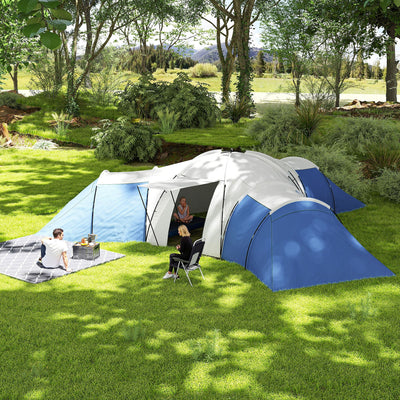 Outsunny 6-9 Man Tent with Bedrooms and Living Room, Accessories Included, Blue 
