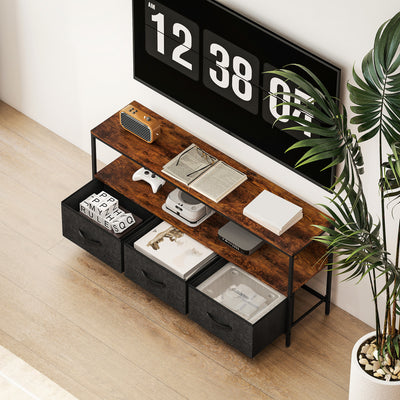 HOMCOM TV Stand Cabinet with 3 Foldable Drawers - Rustic Brown 