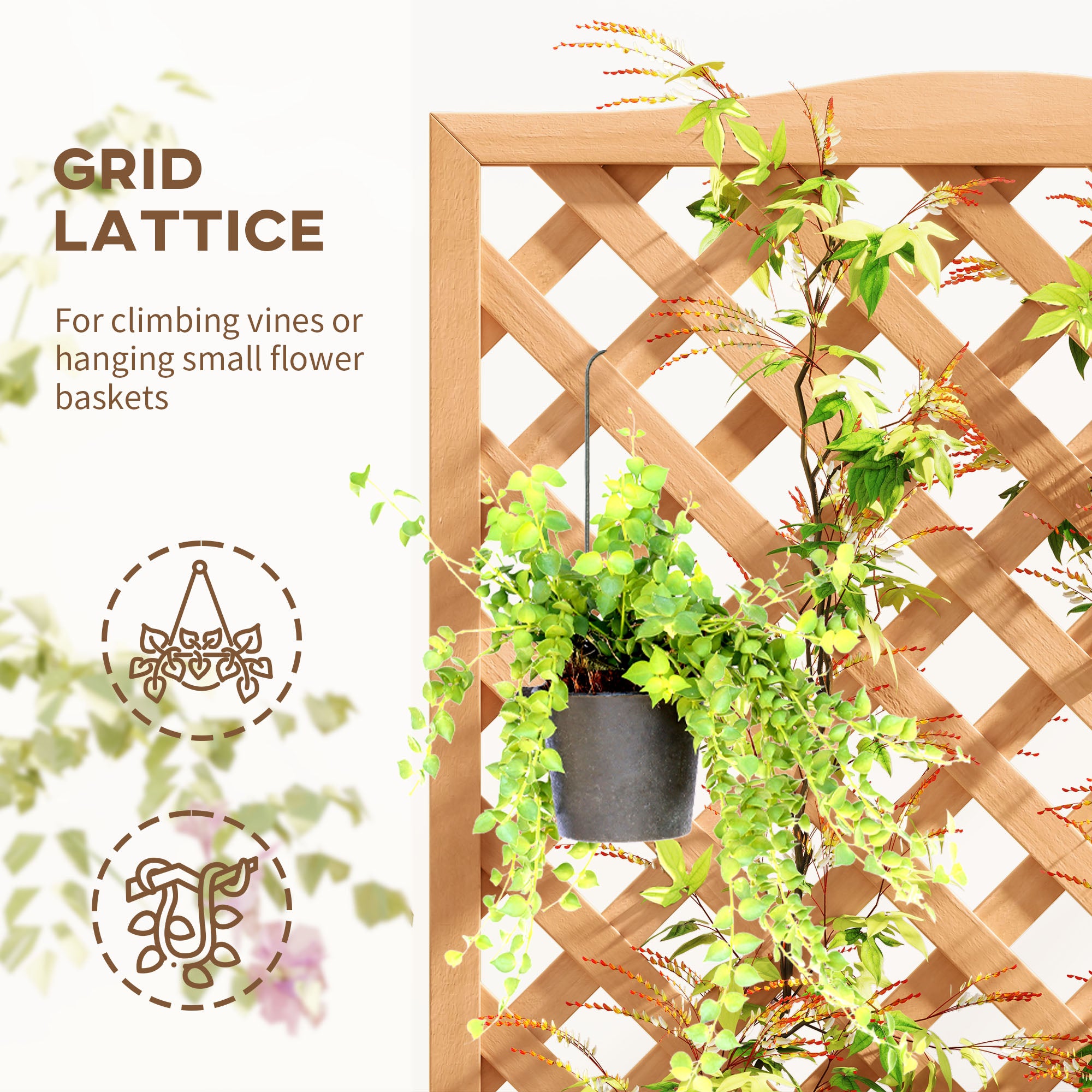 Outsunny Wooden Planter with Trellis, Freestanding Raised Bed for Garden with Lattice, Outdoor Planter Box for Climbing Plants, Vines, Flowers, 76 x 36 x 170 cm, Natural 