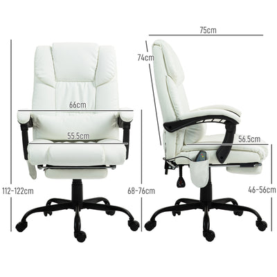 Vinsetto 6-Point Massage Office Chair, PU Leather Desk Chair with Adjustable Height and Footrest for Home Office, White 