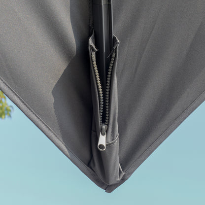 Outsunny 3m Cantilever Parasol, Outdoor Offset Patio Umbrella, Solar LED Lighted Hanging Sun Shade Canopy with Tilt and Crank Handle, Cross Base for Lawn, Beach and Poolside, Grey