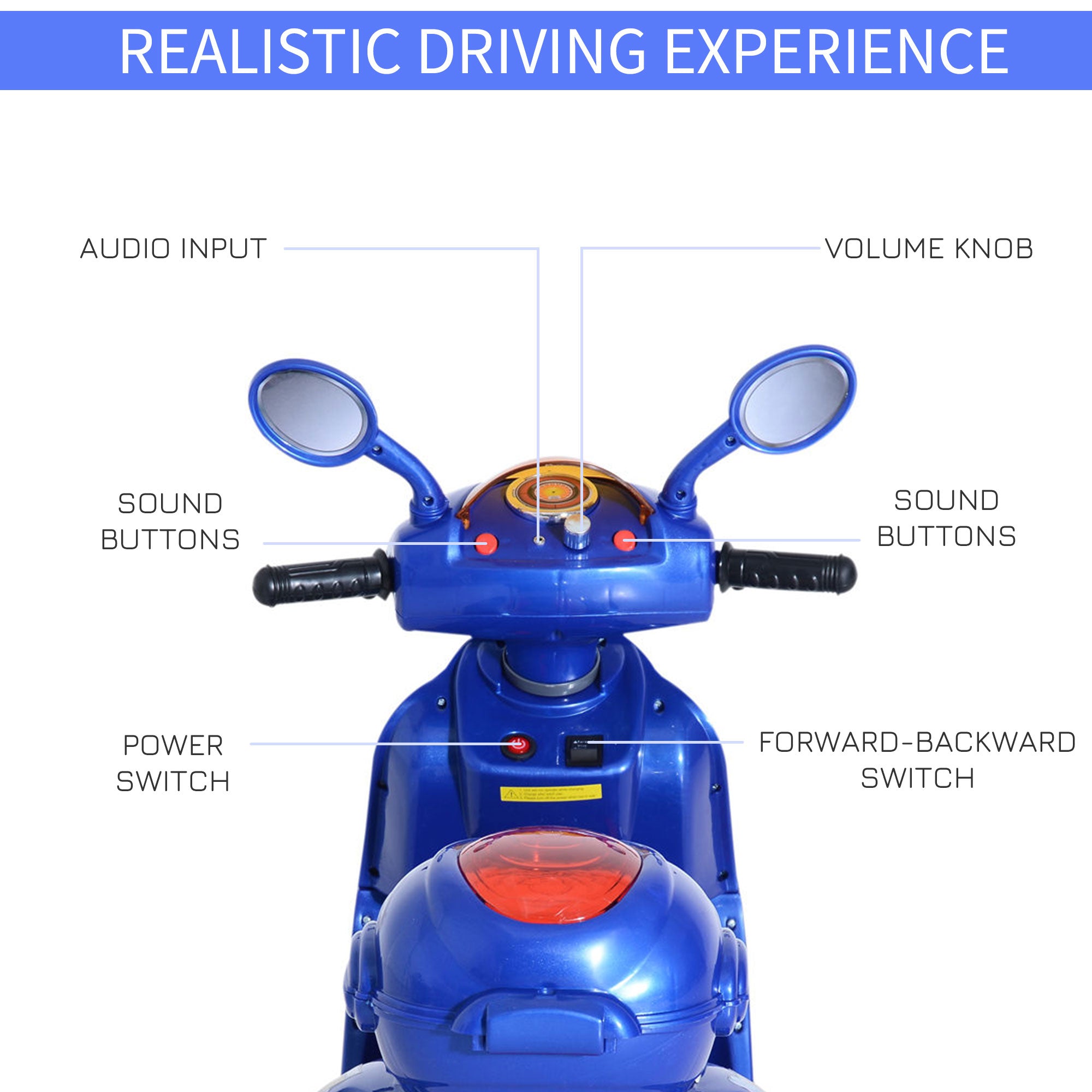 HOMCOM Kids Electric Ride On Toy Car 6V Electric Motorbike with Chargeable Battery Headlight and Music for 3-5 Years - Blue 