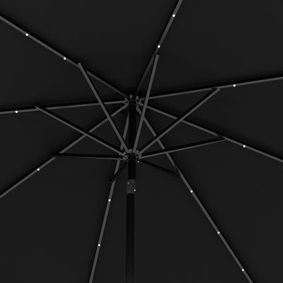 Outsunny 2.7m Outdoor Patio Garden Umbrella Parasol with Tilt Crank and 24 LEDs Lights, Black 