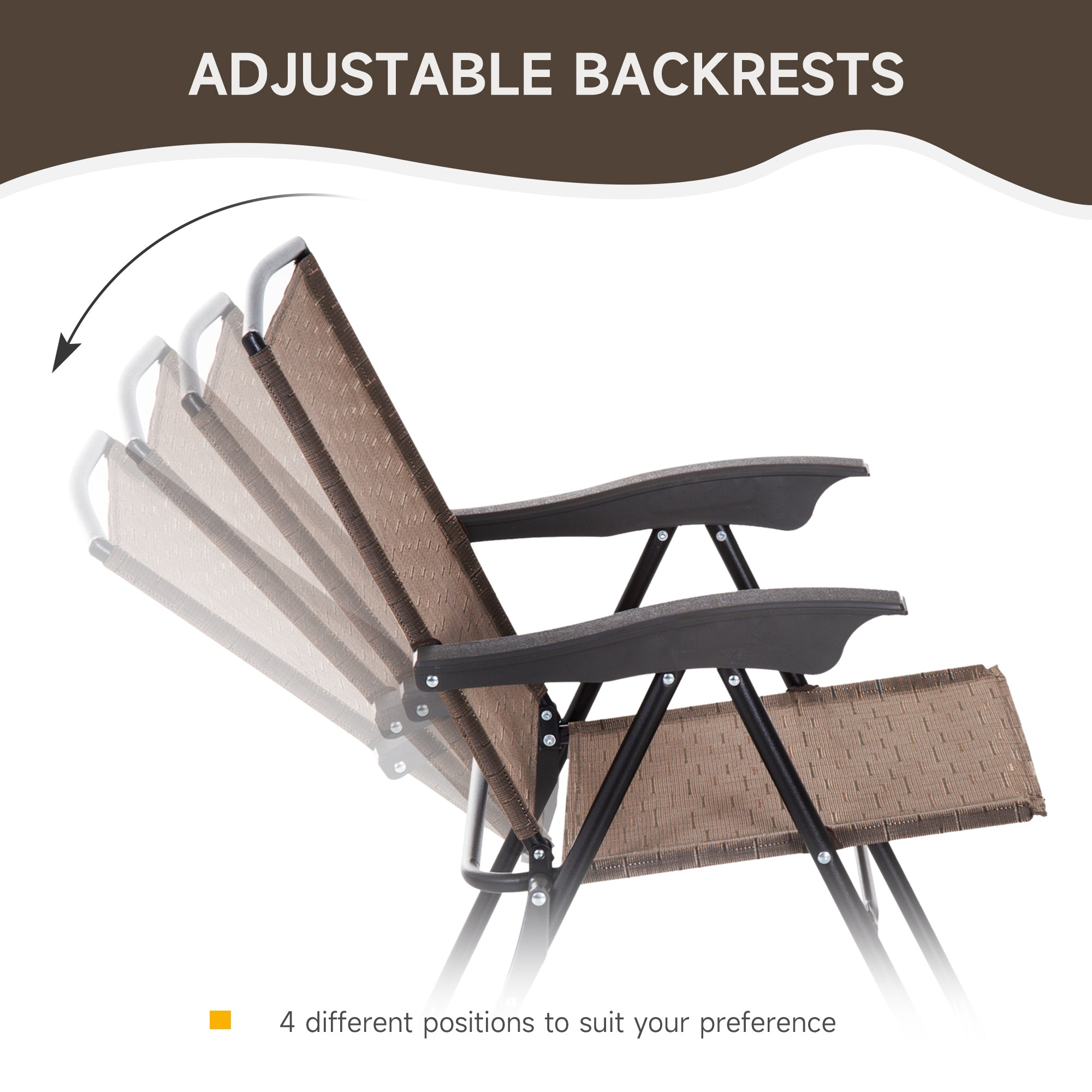 Outsunny 3 Piece Outdoor Bistro Set, Patio Conversation Furniture Set with 2 Folding Backrest Adjustable Armchairs and Glass Top Coffee Table, Brown 