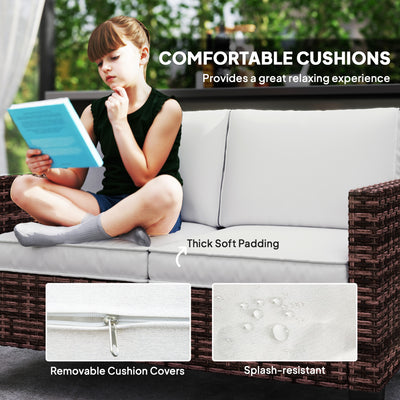 Outsunny Two-Seater Rattan Outdoor Sofa - Brown 