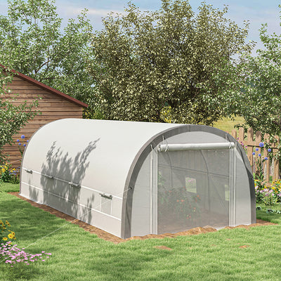 Outsunny 6 x 3(m) Polytunnel Greenhouse with Upgraded Structure, Mesh Door and Windows, 15 Plant Labels, White 