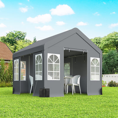 Outsunny 3 x 3 m Party Tent, Outdoor Canopy Tent Shelter with Removable Sidewalls, 4 Zipped Doors, for Parties, Wedding, Grey 
