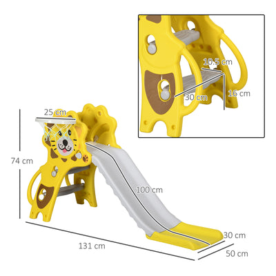 AIYAPLAY Baby Slide with Basketball Hoop, Climber, Easy to Assemble Kids Slide for Indoor Use, for Ages 18-36 Months - Yellow 