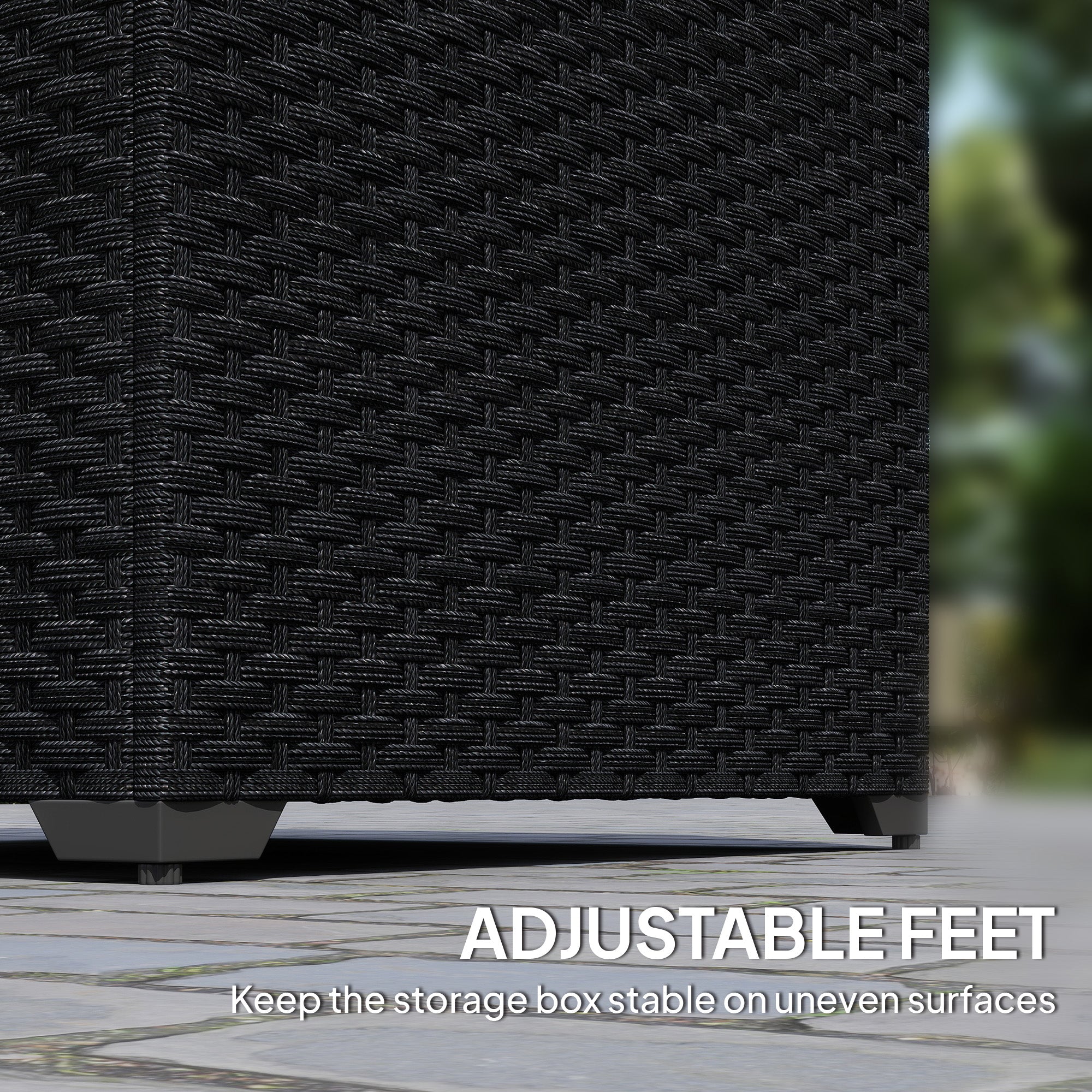 Outsunny 253L Garden Storage Box, Rattan Deck Box with Zipped Liner, Safe Pneumatic Rod, Patio Storage Container, Black 