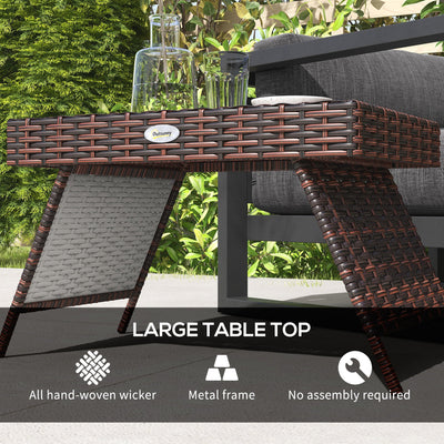Outsunny Foldable Outdoor Side Table, Rattan Garden Coffee Table with Steel Frame, Space Saving Bistro Garden Furniture for Patio, Balcony, 60 x 41 x 41 cm, Brown 