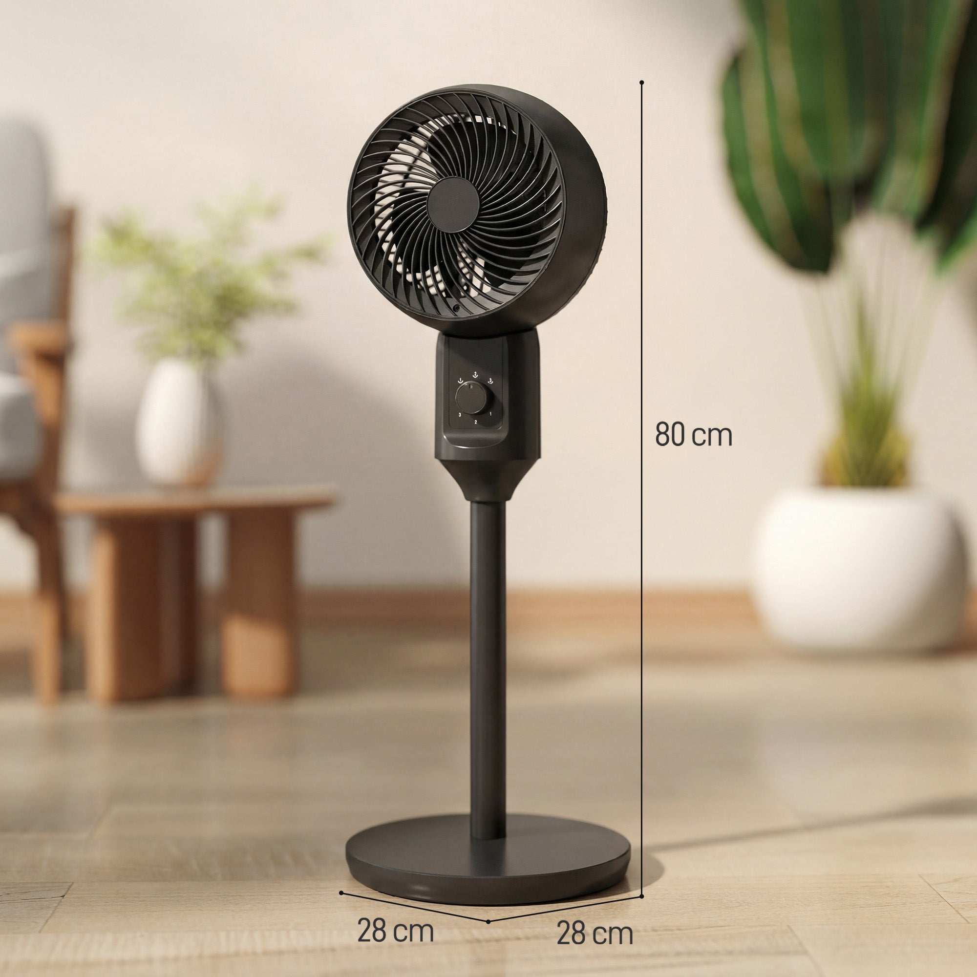 HOMCOM Air Circulator Fan Pedestal Cooling Fan with 3 Speed and Carry Handle, 9 Inch, Black 