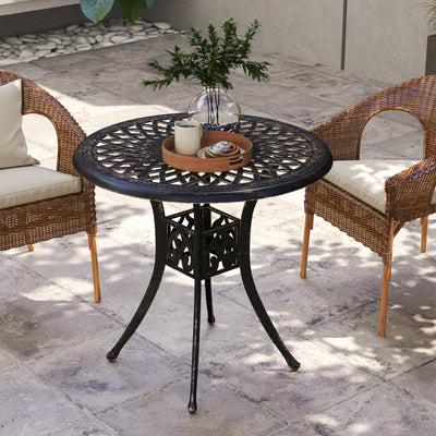 Outsunny 78 cm Round Garden Dining Table with Parasol Hole Antique Cast Aluminium Outdoor Table Only, Bronze Tone 