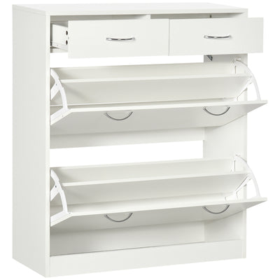 HOMCOM Narrow Shoe Storage with 2 Flip Drawers and Adjustable Shelves Shoe Cabinet Organizer for 12 Pairs of Shoes, White 