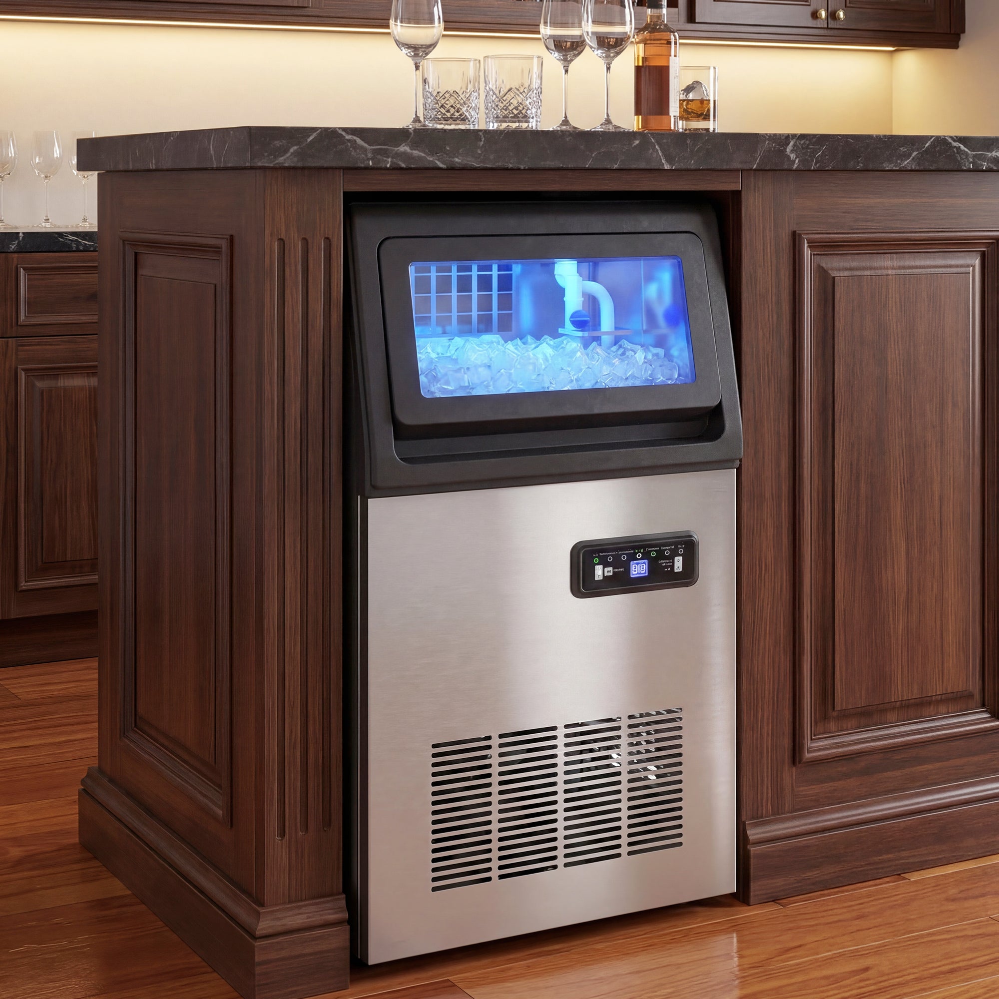 HOMCOM Commercial Ice Maker Machine, 36kg/24H Stainless Steel Under Counter or Freestanding Ice Machine, Silver 