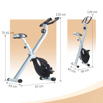 SPORTNOW Folding and Quiet Exercise Bike with 8-Level Magnetic Resistance and Heart Rate Sensor, for Home Gym, Black and White 