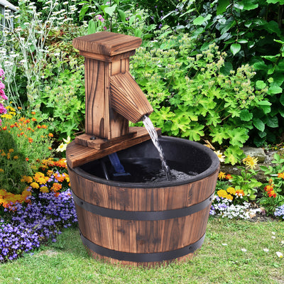 Outsunny Wood Barrel Patio Water Fountain Garden Decorative Ornament Water Feature with Electric Pump 