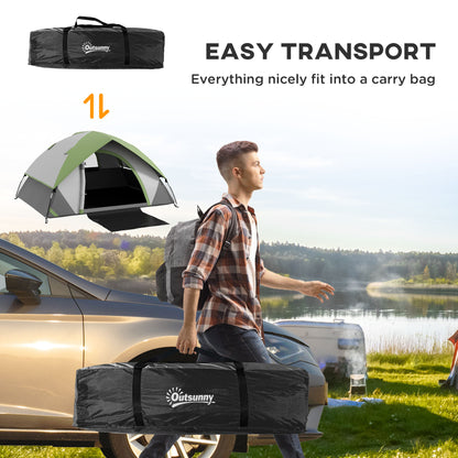 Outsunny Two Man Single Room Dome Tent, with Accessories - Green/Grey 