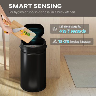 HOMCOM 30L Stainless Steel Sensor Bin - Black 