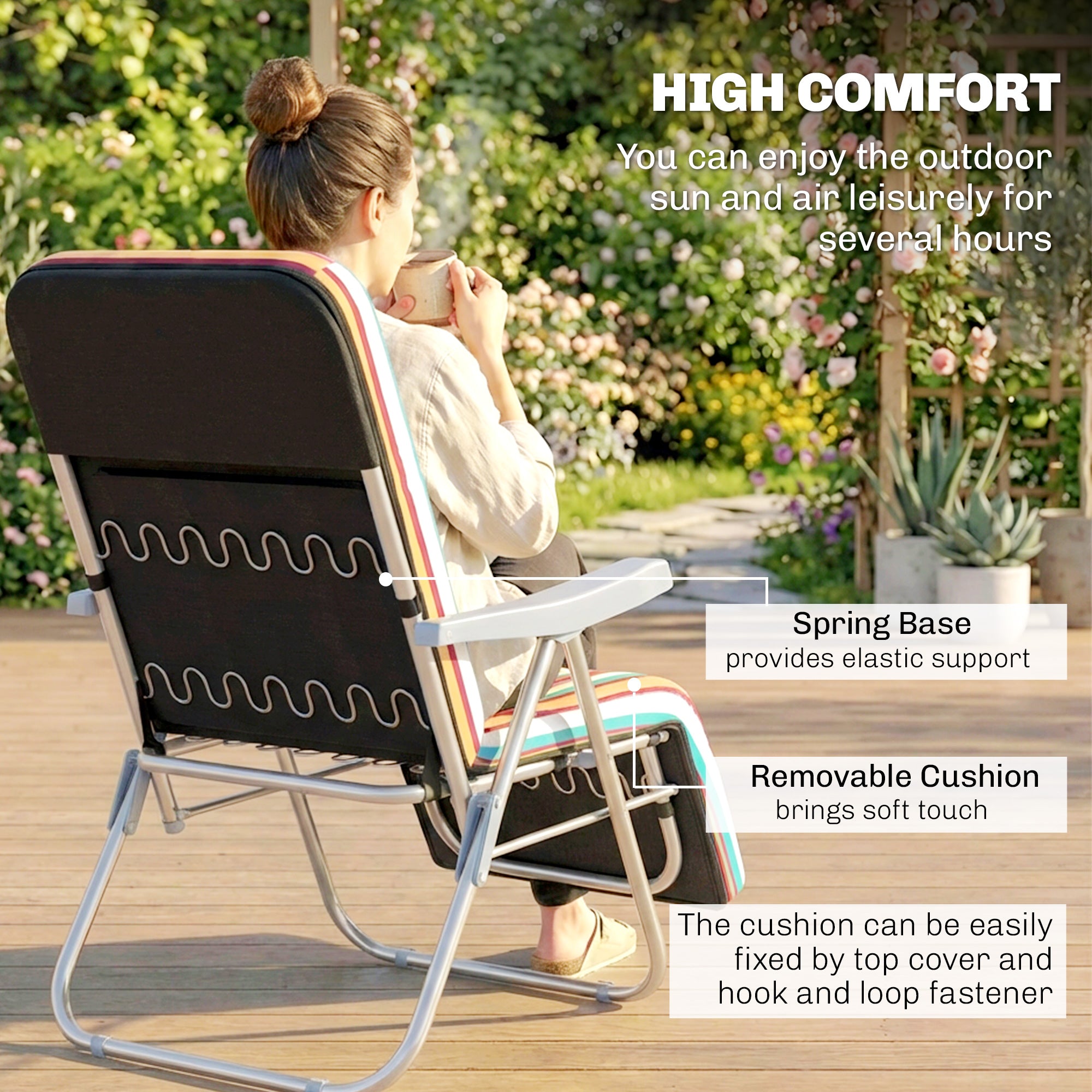Outsunny Set of 2 Foldable Patio Sun Lounger with Adjustable Backrest and Cushion, Multicoloured 